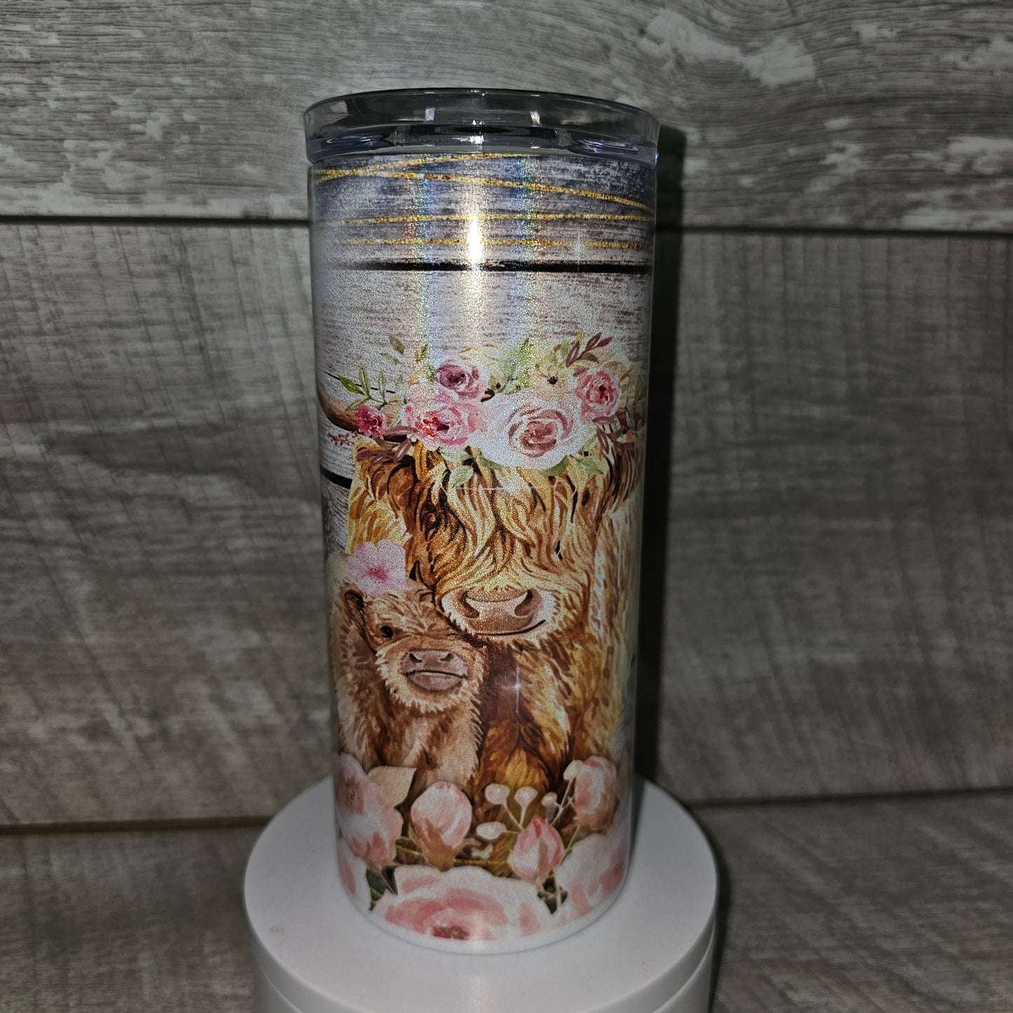 15 oz Holographic highland cow tumbler