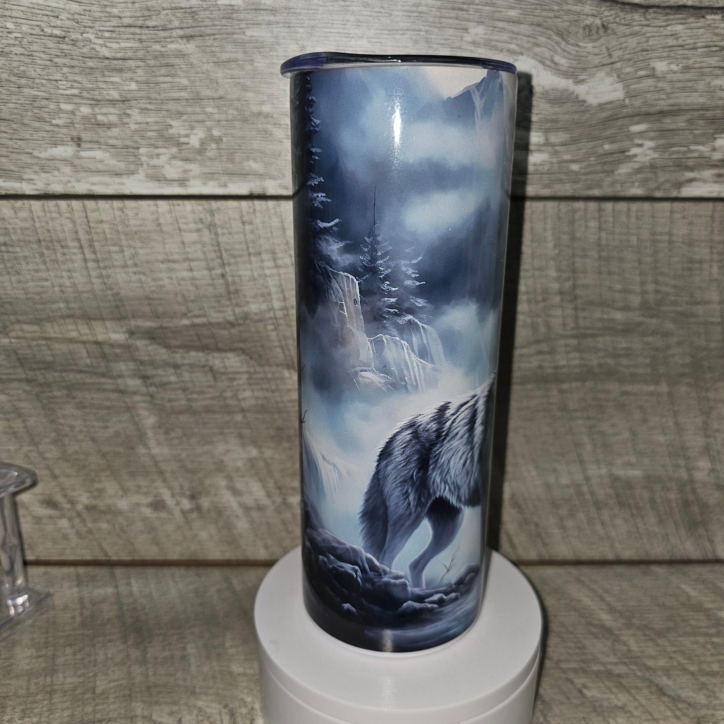 20 oz skinny Snowy Wolf Tumbler