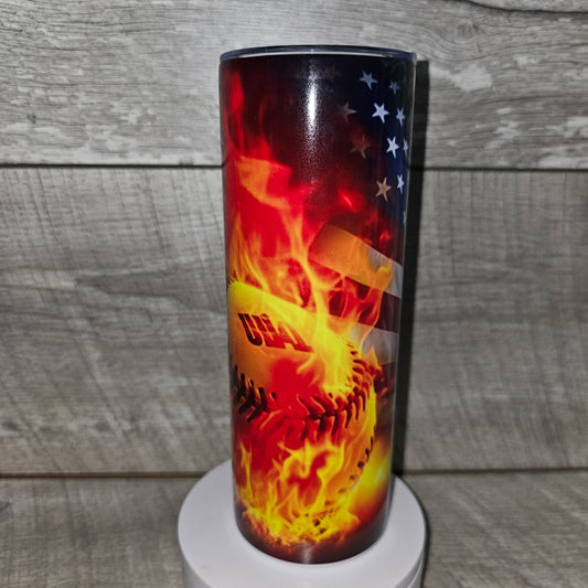 20 oz Skinny Fire Baseball Tumbler